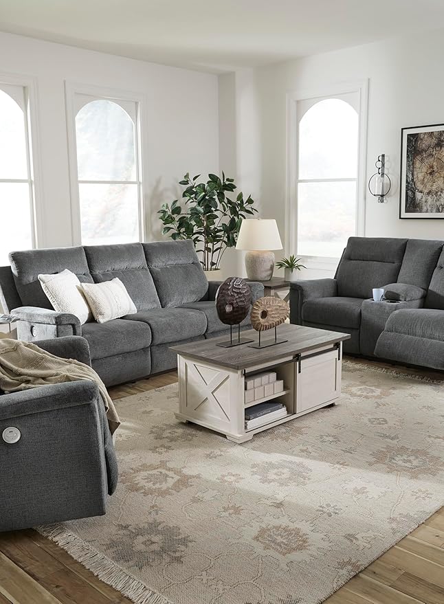 Signature Design by Ashley Barnsana Minimalist Power Reclining Sofa with USB Charging Ports, Gray