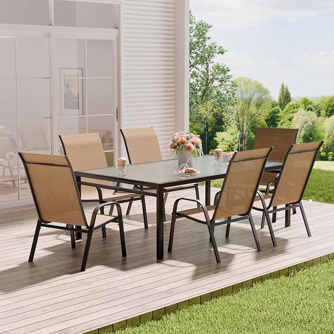 Patio Chairs Set of 6, Outdoor Dining Chairs Stackable for All Weather, Breathable Metal Modern Outside Furniture Chair for Pool Side, Garden, Backyard Deck, Brown - Image 9