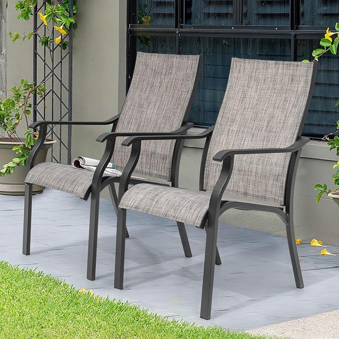NUU GARDEN Outdoor Dining Chairs Set of 2, Textilene Patio Chairs with Aluminum Frame, Quick-Dry Rust-Resistant Chairs with Backrest & Armrests for Lawn Garden Backyard, Grayish Brown - Image 5