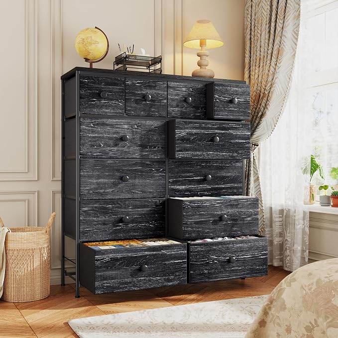 Romorgniz Black Dresser for Bedroom Tall Dresser with 12 Drawers Fabric Dressers & Chests of Drawers, Bedroom Dresser with Metal Frame, Wood Top, Entryway Living Room 11.81" D x 38.97" W x 40.15" H - Image 2
