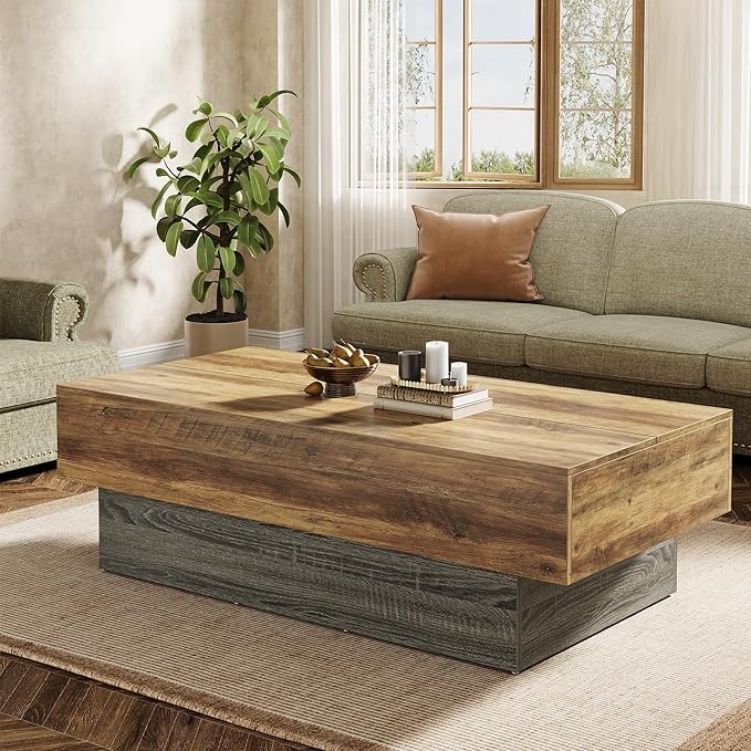 Tribesigns 55-Inch Farmhouse Wood Coffee Table, Rustic Large Rectangle Tea Table, Vintage Center Table for Living Room, Office Reception, Rustic Brown & Grey