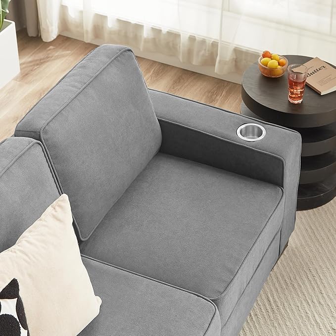 83" Modern Cloud Sofas for Living Room Bedroom, 3 Seat Modular Couch Soft Corduroy Upholstered Loveseat Couches with Cupholders for Home Apartment Office Studio