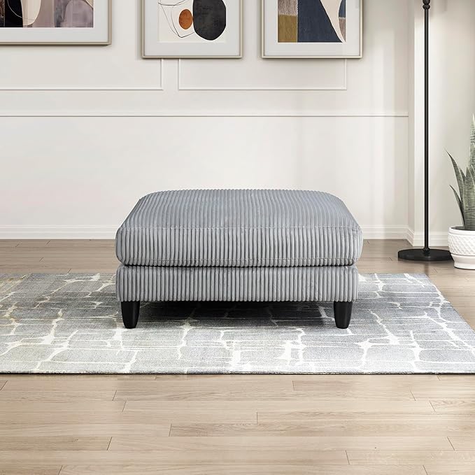 Lexicon 40" Modern Ottoman, Corduroy Square Ottoman, Living Room Foot Rest, Module for Sectional Sofa, Foot Stool for Living Room/Bedroom, Assembled, Gray