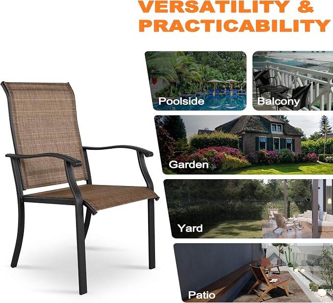 NUU GARDEN Patio Dining Chairs Set of 2, Outdoor Chairs with Armrest, Indoor/Outdoor Chairs Backyard Deck Garden Chair, Restaurant Kitchen Dining Textilene Chair,Brown - Image 4