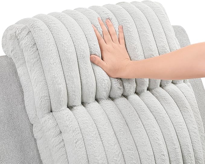 Lexicon Modern Double Recliner Couch, Manual Wall Hugger Textured Microfiber Reclining Sofa, Plush Corduroy Channel Seat Back, Manual Recliner Sofa, Light Gray