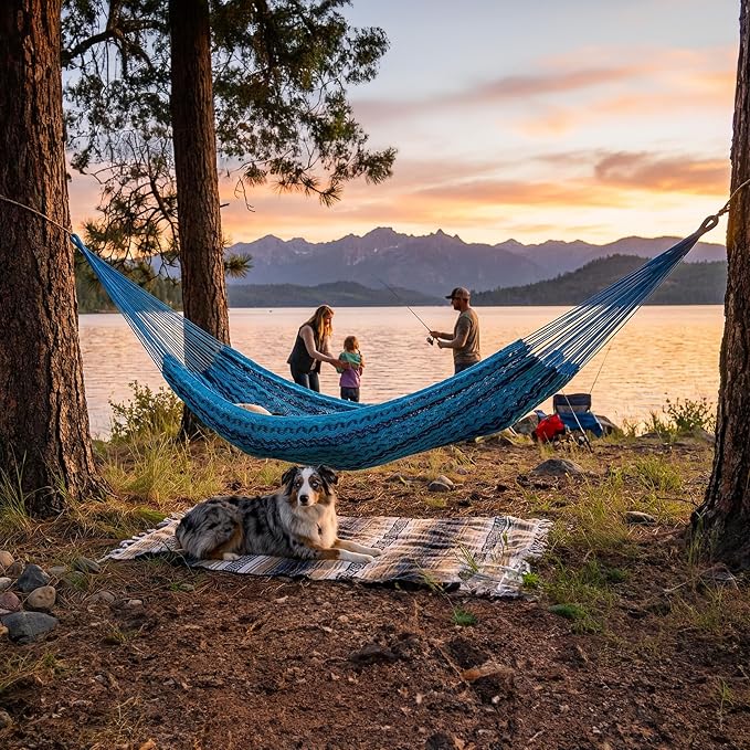 Sunnydaze Handwoven XXL Thick Cord Mayan Double Hammock for Outside - 625-Pound Capacity Heavy-Duty Outdoor Hammock - Blue - Image 6