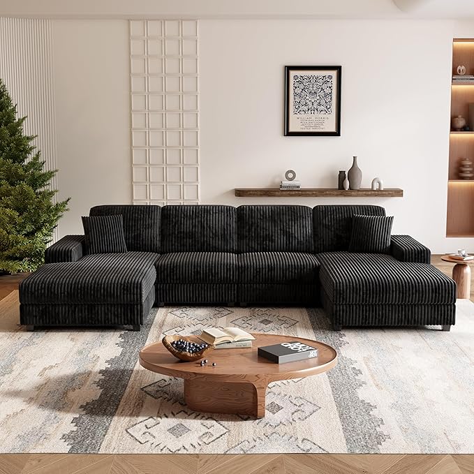 ERYE U-Shaped Modular Sectional Sofa Convertible Symmetrical Sofa Couch with Removable Chaise Lounges, U Shaped Double Chaises Sectional Couches with Storage Armrests