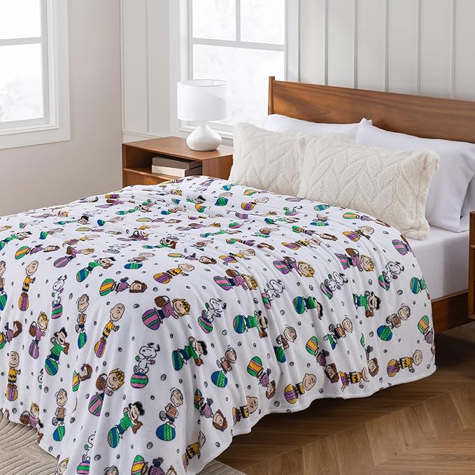 Berkshire Peanuts® VelvetLoft® Cute Character Snoopy Plush Blanket,Easter Gang 2025 White,King 90 in x 108 in (Official Peanuts® Product)