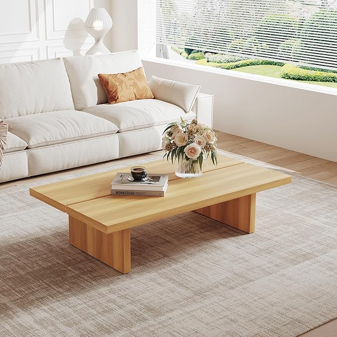 47.24" Modern Rectangle Coffee Table for Living Room, Light Wood Living Room Table, Natural Wooden Center Table, Japanese Tea Table for Home Office Apartment