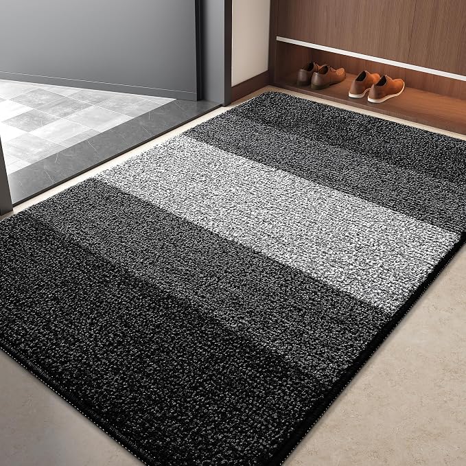 Kitinjoy Indoor Outdoor Door Mat, 40x32 Non-Slip Absorbent Dirt Trapper, Low-Profile Washable Inside Entrance Front Floor Mat, Sturdy Soft Entry Doormats for Entryway, Black by Kitinjoy