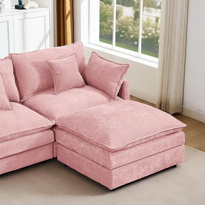 Eafurn Oversized Reversible Modular Sectional Sofa with Movable Ottoman, 4 Seater Convertible L Shaped Corner Couch Modern Chenille Sofa Set w/Double Layers Seat Cushions for Living Room Apartment