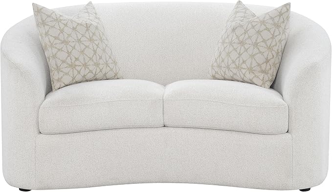 Coaster Home Furnishings - Rainn - Wood - Boucle Upholstered Loveseat with Sloped Arms, and Accent Pillows - Living Room - Latte - 509172