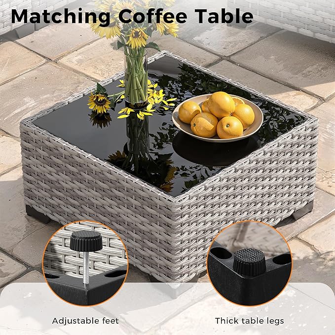 10-Seat Modern Patio Furniture Set with Swivel Rocking Chairs, Thick 4″ Cushions, Dual-Strand Wicker Rattan, Rust-Resistant Steel Frame – Outdoor Conversation & Modular Sectional,Beige