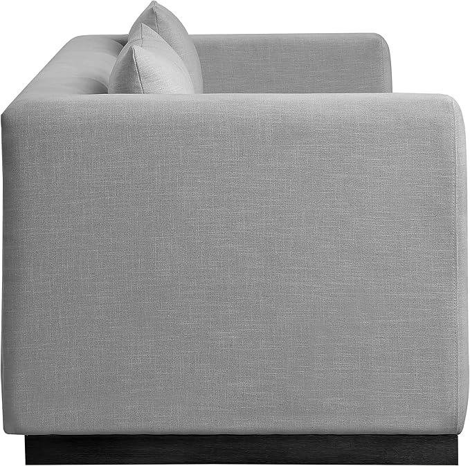 Meridian Furniture 642Grey-S Alfie Collection Modern | Contemporary Sofa with Rich Grey Linen Textured Fabric, Black Finish Solid Wood Base, 90.5" W x 36" D x 28.5" H, Grey