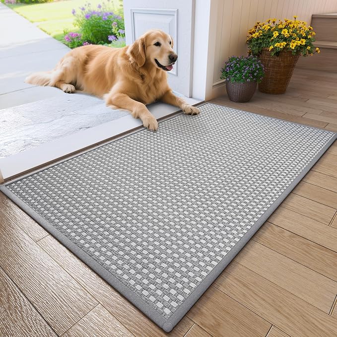 Front Door Mat 31''x47'', Absorbent Dirt Resist Washable Non Slip Low-Profile Indoor Doormat, Easy Clean Entryway Welcome Door Mats, Grey by QiCaiJia