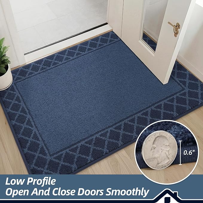BEQHAUSE Door Mat Indoor Entrance Dirt Trapper Rugs for Entryway Non Slip Welcome Mat Absorbent Floor Mat Low Profile Washable Front Doormat for Dirty Paws, 24" x 36", Navy Blue - Image 7