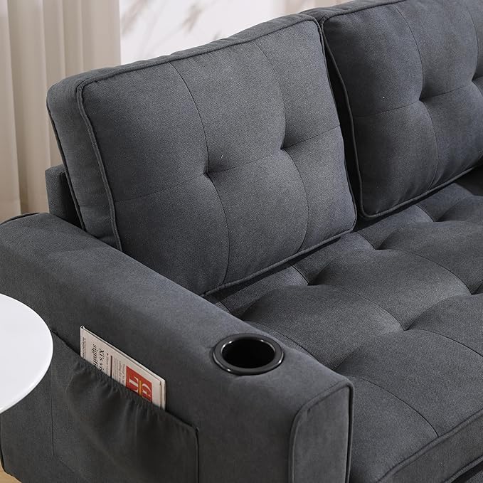 ERYE Foldable Loveseat Sofa Convertible Pull Out Sleeper Sofabed,2 Seat Tufted Upholstered Sofa Modern Convertible Sleeper Couch Bed with Cupholders and Side Pockets