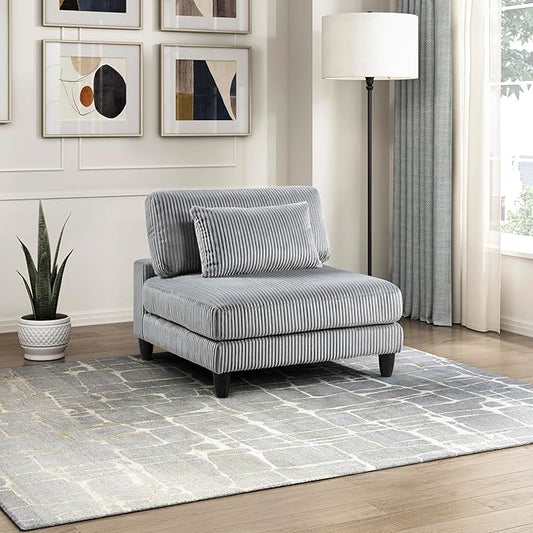 Lexicon Modular Sectional Sofa for Living Room, Corduroy Fabric Upholstery Armless Chair with Pillow, Units of Modular Sectional Couch, Upholstered Chair for Customizable Sectional Sofa Couch, Gray