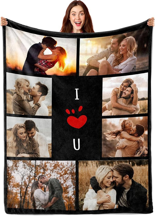 Funny DIY Custom Blanket Customize Photos Blanket Personalized Blankets with Picture Text Customized Christmas Valentines Day Birthday Gifts for Couple Boyfriend Girlfriend Him Her Men Women Dad Mom