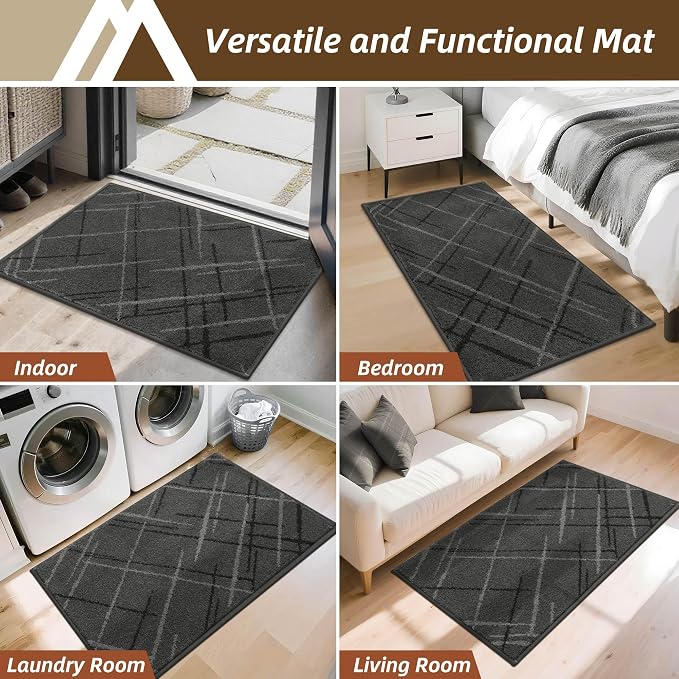 COSY HOMEER Front Door Mat Low Profile Non-Slip Doormat for Entryway, Absorbent Dirt Trapper Washable Entrance Mat, Sturdy Polyester Doormats (32"x20", Gray) - Image 7