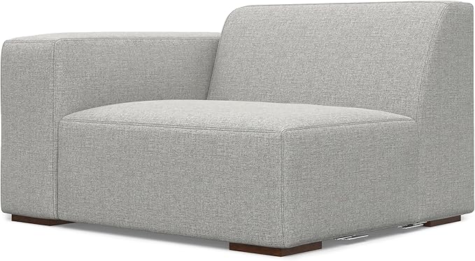 SIMPLIHOME Rex Left-Arm Sofa Module in 100% Recycled Polyester Tightly Woven Performance Fabric, Pale Grey, 44-inches Wide, Handcrafted Modern-Style Left-Arm Accent Chair for Living Room