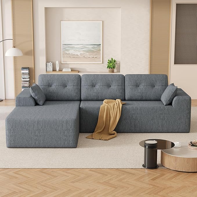 Ball & Cast 106" Cloud Modular Sectional Sofa, Boneless Chenille Couch with Deep Seat, Comfy L-Shaped Sectional, Modern Upholstered Sofa for Living Room, No Assembly (Gray, Left Facing Chaise)