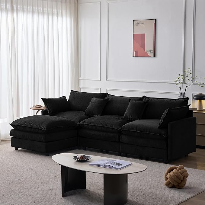 105" Oversized Modular Cloud Sectional Sofa Free Convertible L-Shaped Corner Sectional with Movable Ottoman, Chenille Upholstered Multiple Cushions Cloud Sofa Couches | Easy to Assemble