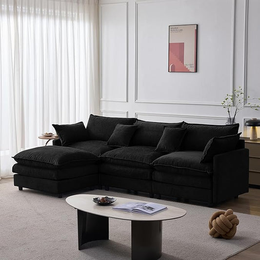 105" Oversized Modular Cloud Sectional Sofa Free Convertible L-Shaped Corner Sectional with Movable Ottoman, Chenille Upholstered Multiple Cushions Cloud Sofa Couches | Easy to Assemble