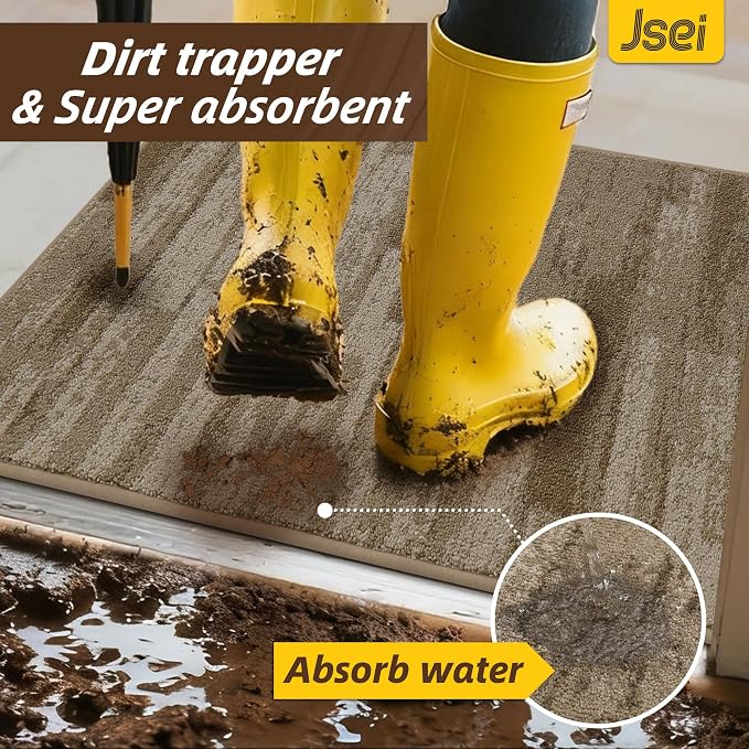 JSEI Dirt Trapper Door Mat 36"x60", Non-Slip Doormats Washable Entryway Mat, Welcome Floor Mat Absorbent Low Profile Dog Door Mats for Front Back Door, Wet Shoes & Paws, Beige - Image 3