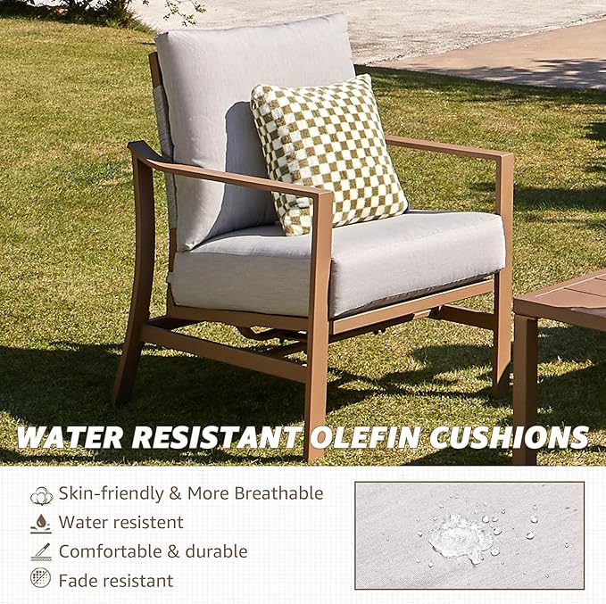 NATURAL EXPRESSIONS 4 Pieces Patio Furniture Sets, Modern Metal Outdoor Conversation Sets with High Back All Weather Hand-Woven Rope Rocking Chairs, Loveseat, Metal Table, 6" Thick Olefin Cushions