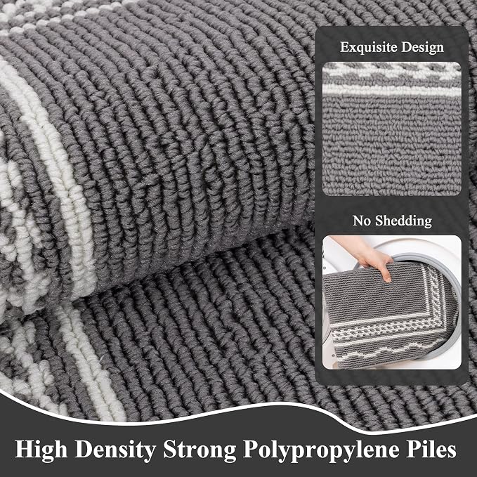 Ileading Hallway Runner Rug 2x6ft Kitchen Floor Mat Modern Geometric Non Slip Throw Rugs Busy Traffic Extended Indoor Doormat Machine Washable Accent Carpet for Laundry Bedroom(Grey) - Image 3