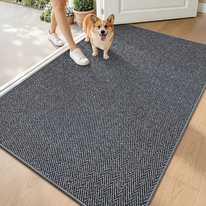 LUMI Ultra Thin Indoor Door Mat for Entrance 48"x72", Non Slip Entryway Mat, Low Profile Doormat, Unique Herringbone Design Carpet for Inside, Patio, Porch, Medium Gray by LUMI