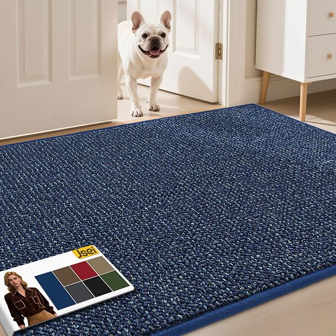 JSEI Dirt Trapper Door Mat 36"x60" Non-Slip Washable Entrance Mat, Dog Doormats, Absorbent & Fade-Resistant Floor Mats, Low Profile Welcome Mats for Entryway, Front Door, and Inside Entrance, Blue by JSEI