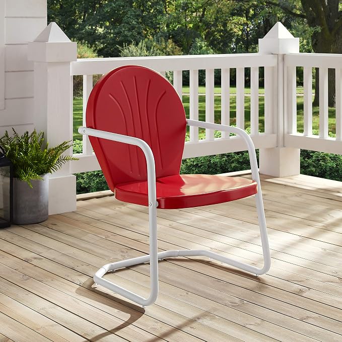 Crosley Furniture Griffith Outdoor Chair, Retro Metal Patio Chairs for Dining, Porch, Deck, Balcony, Red - Image 9