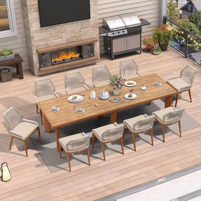 PURPLE LEAF 11 Pieces Dining Set Patio Metal Rectangular Table and Wicker Rattan Chairs for Outside Porch Garden Kitchen Modern Outdoor Furniture Sets - Image 2