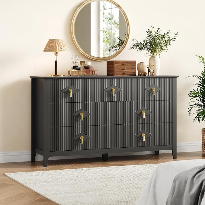 GarveeHome Fluted Dresser for Bedroom, 54 Inch Wide 7-Drawer Wood Dresser, Modern Chest of Drawers, Storage Organizer Cabinet for Living Room, Hallway, Entryway, Black - Image 7