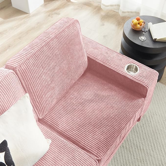 83" Modern Cloud Sofas for Living Room Bedroom, 3 Seat Modular Couch Soft Corduroy Upholstered Loveseat Couches with Cupholders for Home Apartment Office Studio