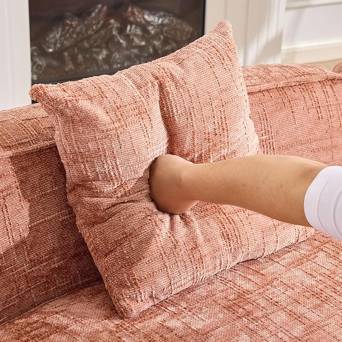 109-Inch Curved Boneless Sofa Couches Compressed 4-Seat Foam Couch for Living Room Bedroom, Boneless Modular Cloud Sofa Curved Floor Couch with 4 Pillows, No Assembly