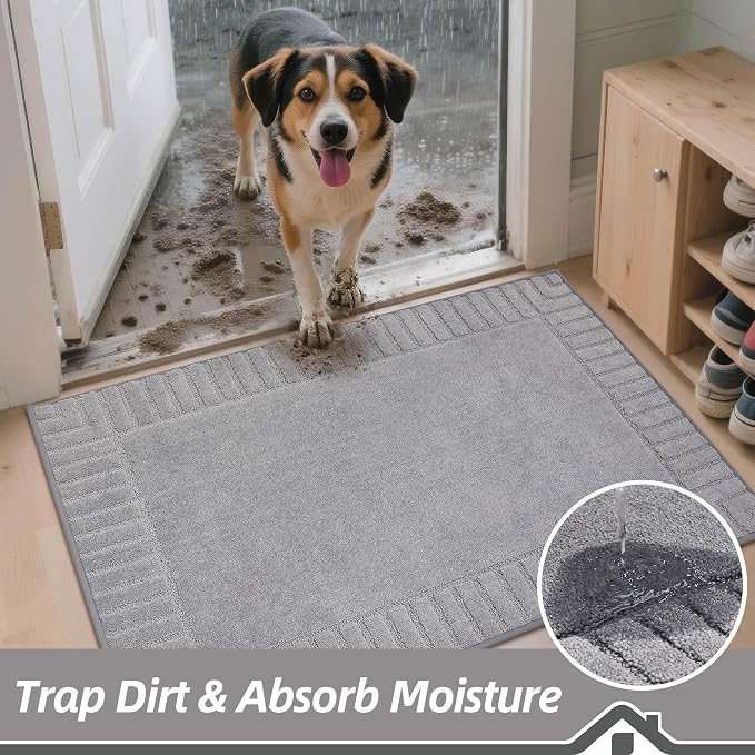 BEQHAUSE Door-Mat Non-Slip Front Doormat Low-Profile Entrance Mats for Front Door Entry Resist Dirt Washable Doormat Absorbent Entryway Door Mat,Light Grey,32"x48" - Image 2