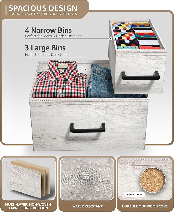 Sorbus Dresser with 7 Faux Wood Drawers - Storage Unit Organizer Chest for Clothes - Bedroom, Hallway, Living Room, Closet, & Dorm Furniture - Steel Frame, Wood Top, & Easy Pull Fabric Bins - Image 5