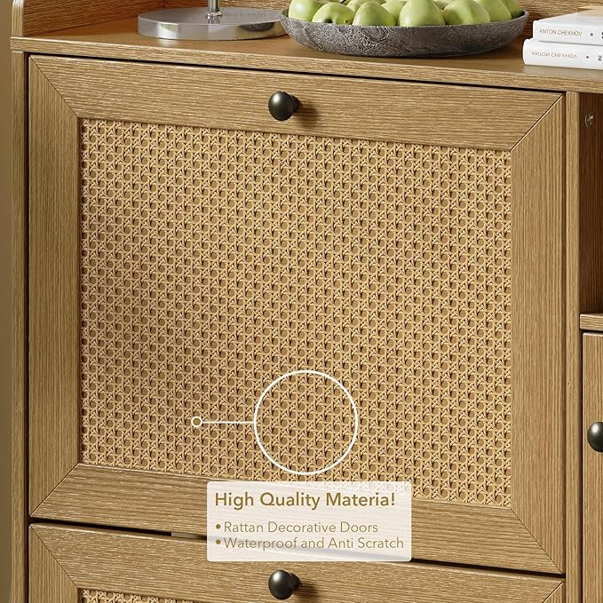 GarveeLife 3-Tier Rattan Shoe Cabinet with Flip Drawers, Adjustable Shelves and Narrow Storage Design, Perfect for Entryways, Hallways, and Bedroom Organization in Wood