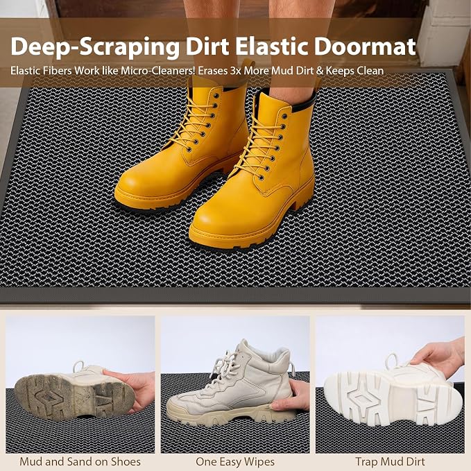 Front Door Mat Outside Entrance 32"x48" Grey,Heavy-Duty Dirt Trapper Outside Welcome Mat, Non Slip Durable Rubber Entrance Doormats for Entryway Porch, Stain Resist Waterproof All-Season All-Weather - Image 3