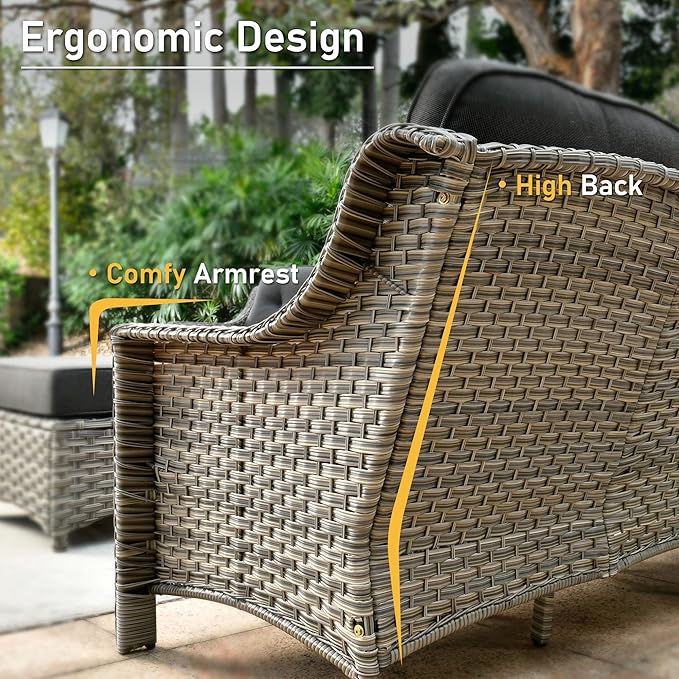 HOOOWOOO 9 Piece Patio Furniture Conversation Sets with Swivel Rocking Chairs,Outdoor Wicker Furniture with Ottoman,All Weather Resistant High Back Rattan Conversational Set(Black)