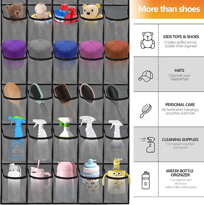 Over the Door Shoe Organizer, 40 Large Mesh Pockets Hanging Shoe Rack Organizer for Closet Behind The Door Storage Holder for Entryway Bedroom Dorm Gray - Image 6