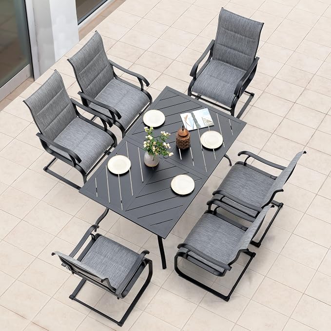 NUU GARDEN Patio Dining Chairs Set of 4, All Weather Outdoor Padded Textilene Patio Chairs, Breathable Spring Motion Textile High Back Outdoor Dining Chairs for Backyard, Lawn, Deck, Grey - Image 8