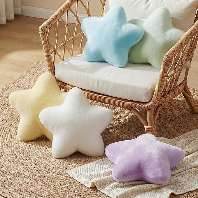 2PCS Star Pillow Set, 15.35’’ Cute Blue White Decorative Star Shaped Throw Pillows for Bed Couch, Aesthetic Soft Faux Plush Pillow Cushion for Room Bedroom Decor Sofa Chair (Blue&White)