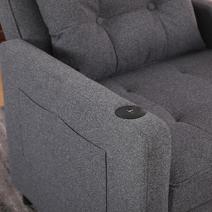 Ball & Cast 3 in 1 Sleeper Sofa Bed,Convertible Pull Out Couch with USB Ports and Side Pocket,Single Sofa Chair W/Adjustable Backrest,Futon Chaise Lounge for Living Room,Apartment,Antique Grey,31"
