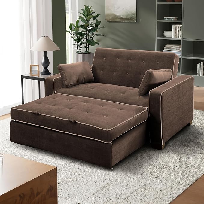 Serta Ainsley 72.6" Convertible Sleeper Sofa, Queen Size, Dreamcoil Comfort, Soft Woven Fabric, Java