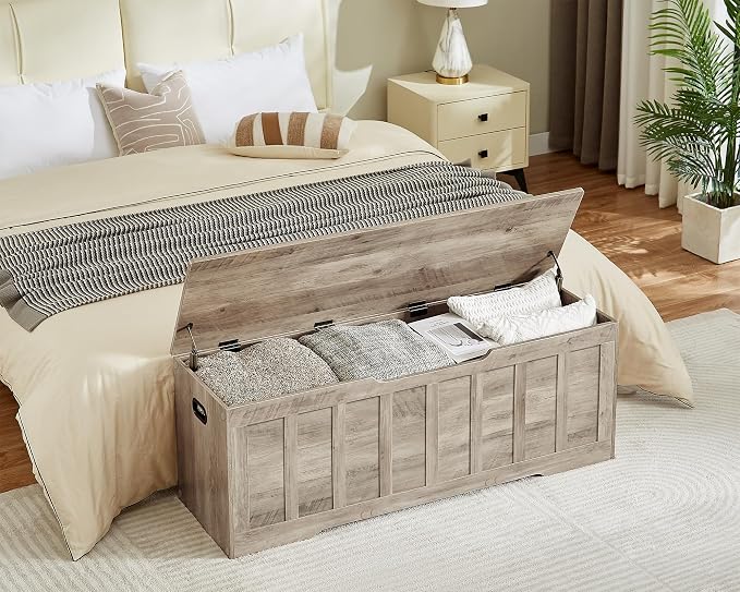 VANKILEY 51.2" Storage Chest Extra Large,Storage Bench with 2 Safety Hinges,Shoe Bench,51.2 * 15.7 * 19.1 inches,Wooden Trunk for Bedroom,livingroom,entryway,Supports 220 lb,Easy Assembly(Greige - Image 5