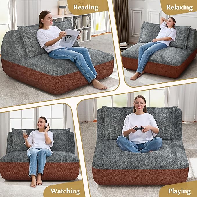 Hobestluk Small Couches for Small Spaces,42” Mini Loveseat Sofa 2-Seater Armless Sofa Chair with Side Pocket for Living Room,Bedroom,Dorm,Office (Terracotta+Grey)